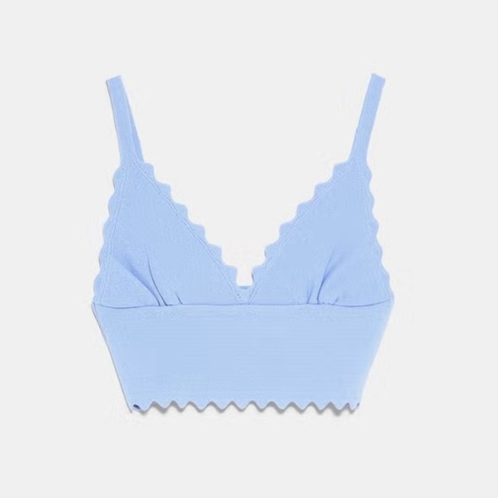 Zara Blue Scalloped Knit Crop Top